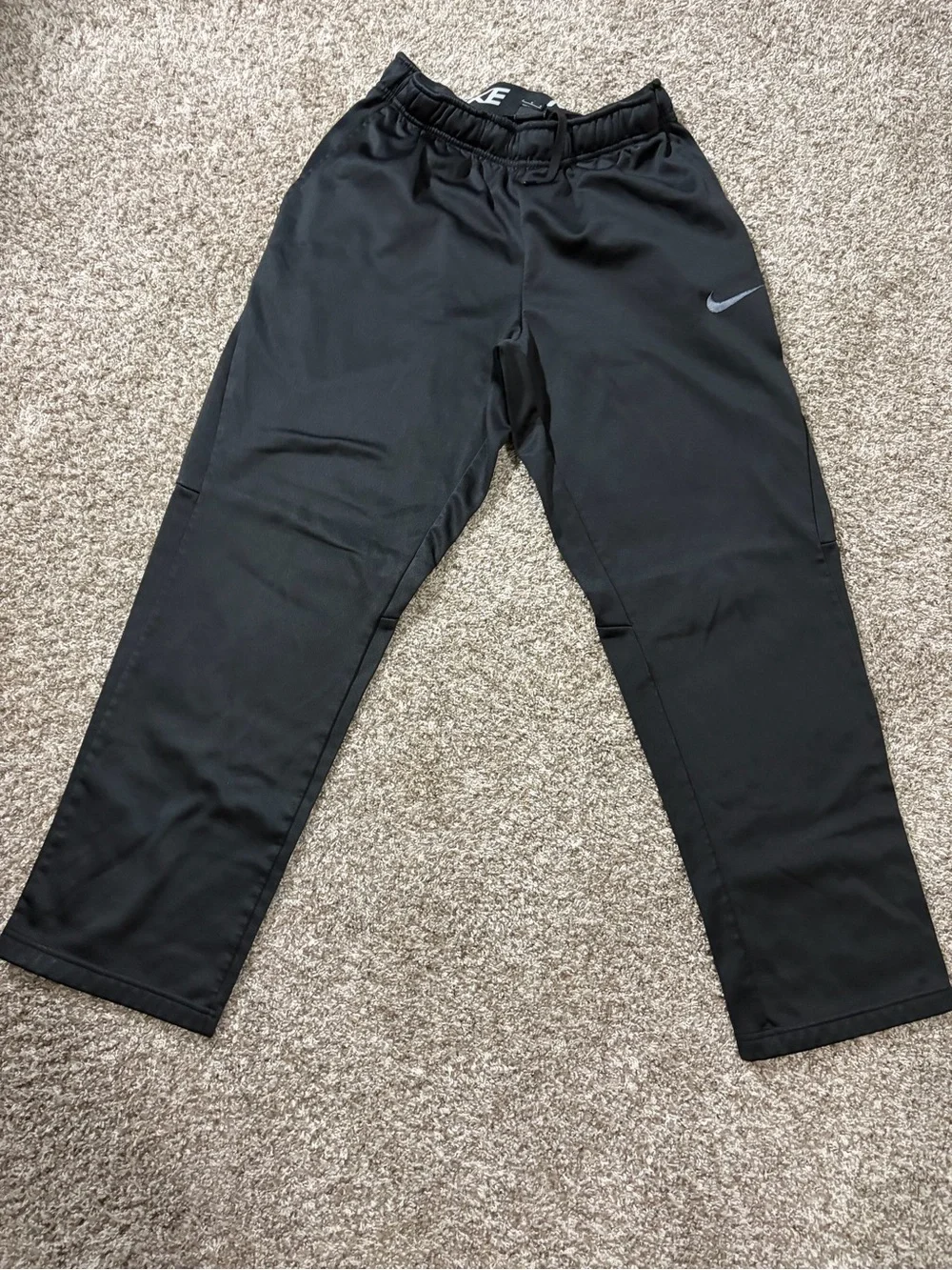 Nike Black Dri-FIT Athletic Pants with White Swoosh Detailing